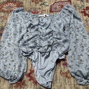 Celebrity Pink White and Blue Ruched Bodysuit